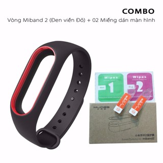 (COMBO)Vòng đeo tay thay thế MIJOBS cho Miband 2_đen viền đỏ+2 miếng dán