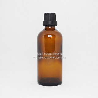 Vỏ chai tinh dầu thủy tinh 100ml màu nâu nhỏ giọt - Nắp vặn đen có seal {Sỉ từ 4500đ}