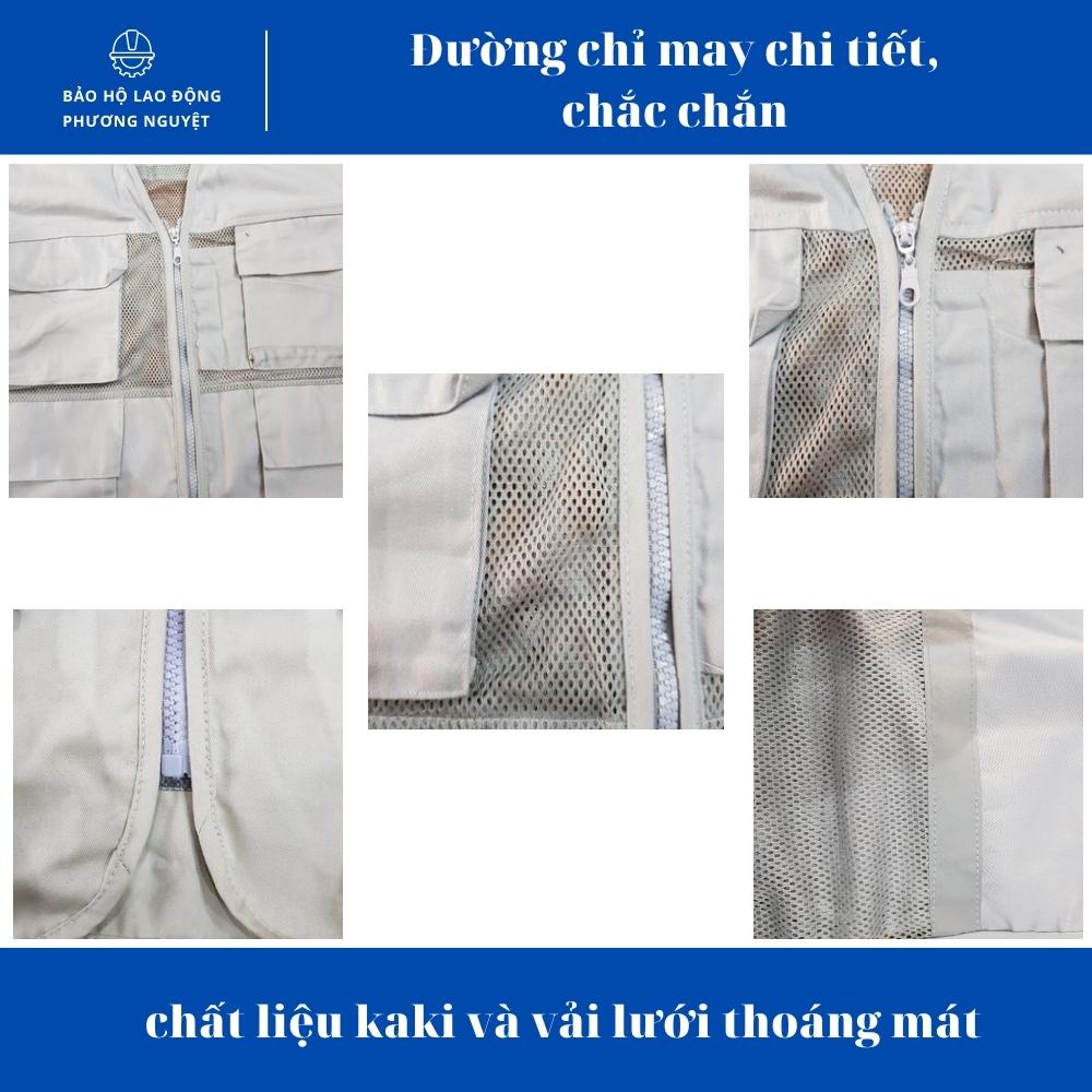 Áo gile bảo hộ, áo bảo hộ lao động chất liệu kaki và vải lưới thoáng mát - 4 túi hộp đựng đồ nhiều màu sắc