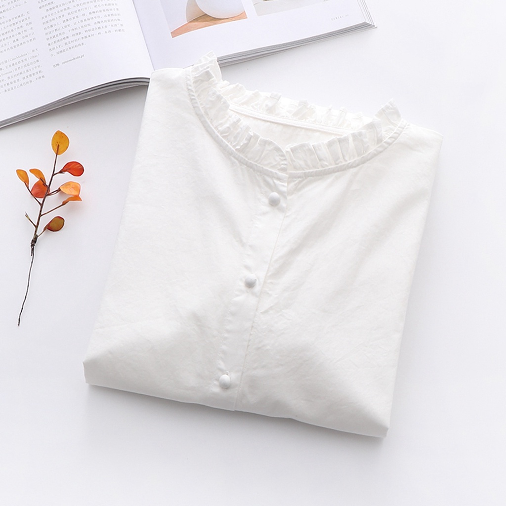 Áo sơ mi cổ bèo công sở Quyên Fashion AA551 màu trắng cổ bèo basic trẻ trung