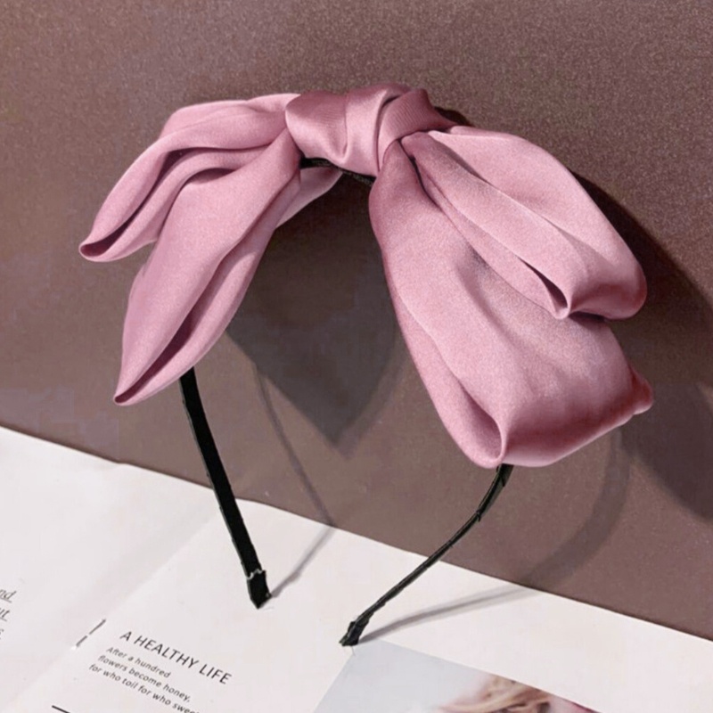 Băng đô cài tóc thắt nơ vải satin mềm màu trơn phong cách cổ điển xinh xắn