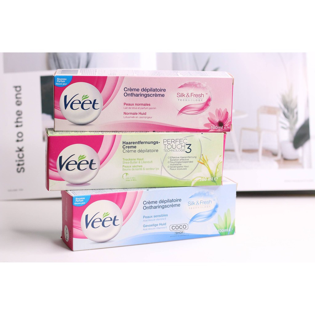 Kem tẩy lông Veet Silk & Fresh cho da thường và da nhạy cảm - 100gr - [Bản Pháp] | BigBuy360 - bigbuy360.vn