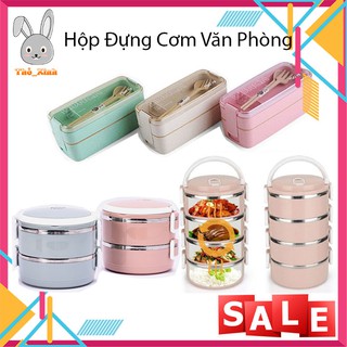 Hộp Cơm Lúa Mạch, Cặp Lồng Đựng Cơm Văn Phòng Tiện Ích Nhỏ Gọn, Đẹp Mắt,