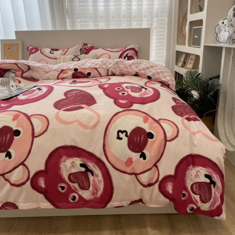 Set vỏ chăn ga gối (kèm vỏ ôm) cotton poly nhập khẩu gấu đỏ vải đẹp , mềm