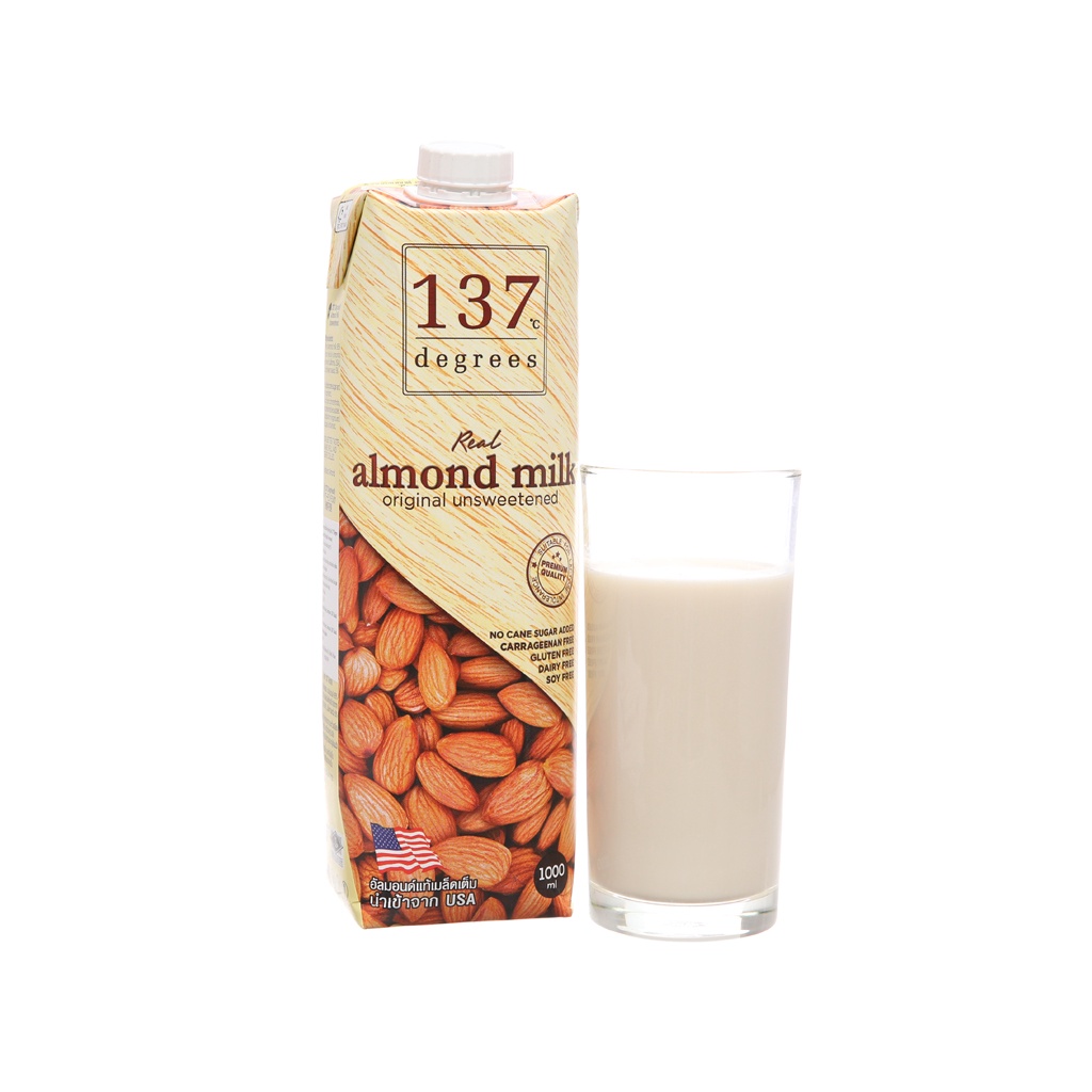 Sữa hạnh nhân không đường 137 DEGREES 1000ml Thái Lan, 99% từ hạt tươi