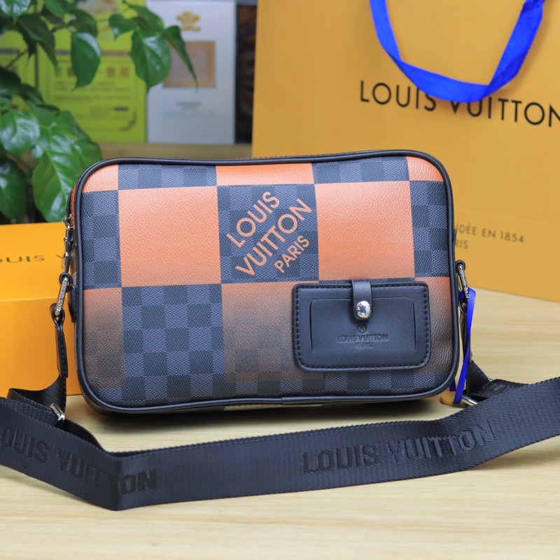 Túi đeo chéo nam LV caro màu cam cá tính thời trang da canvas chống nước size 27cm - LV40188
