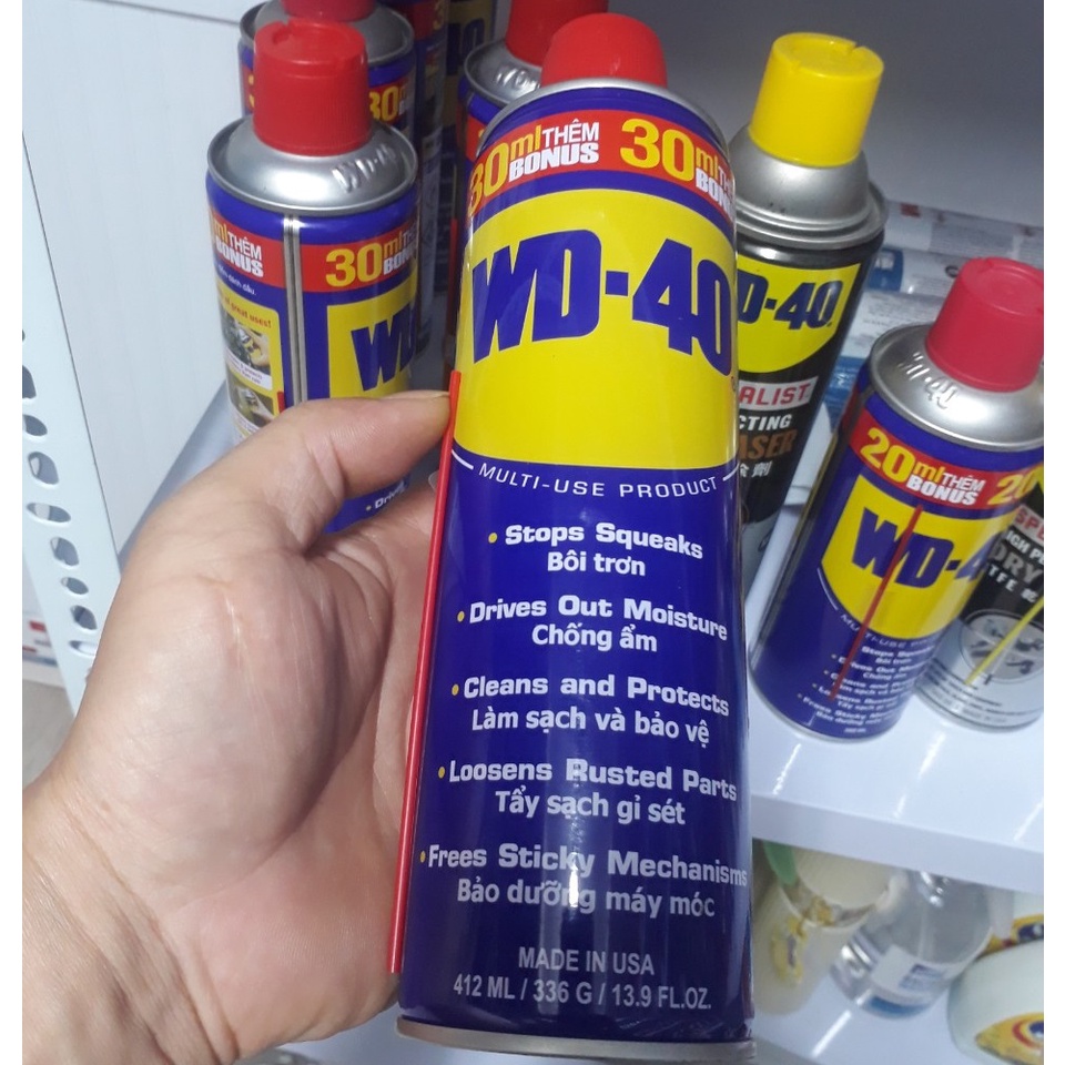 [ ƯU ĐÃI ] Chai xịt Bôi trơn Làm sạch Thẩm thấu Chống ẩm WD-40 Multi-Use Product 412ML giúp bảo quản đồ dùng