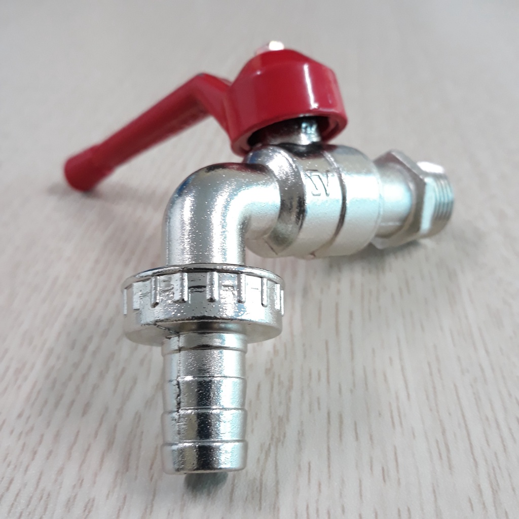 Vòi hồ, vòi nước máy giặt bằng hợp kim không gỉ với cần gạt màu đỏ [Đủ size Phi 21 (1/2); Phi 27 (3/4)]