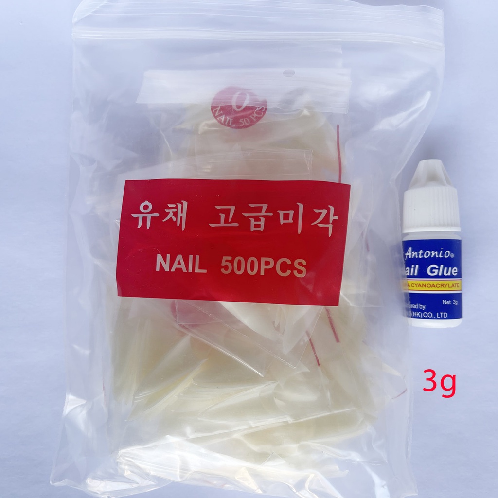 500 móng tay giả màu tự nhiên  bằng keo 3g