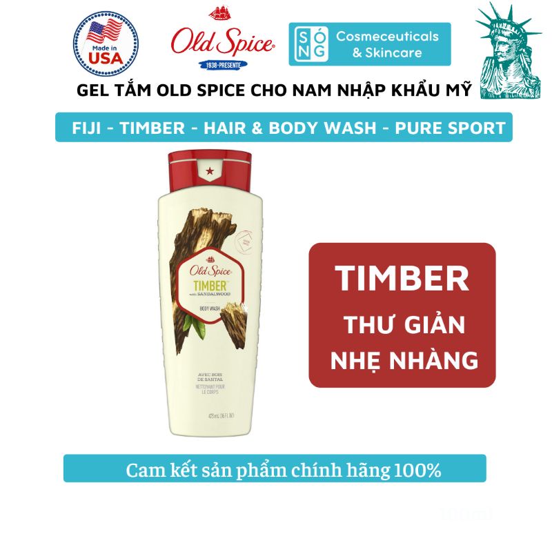 [AUTH] Gel Tắm Và Tắm Gội Từ Mỹ Old Spice Pure Sport | Hair &amp; Body Wash | Timber | Fiji Dành Cho Nam 532ml