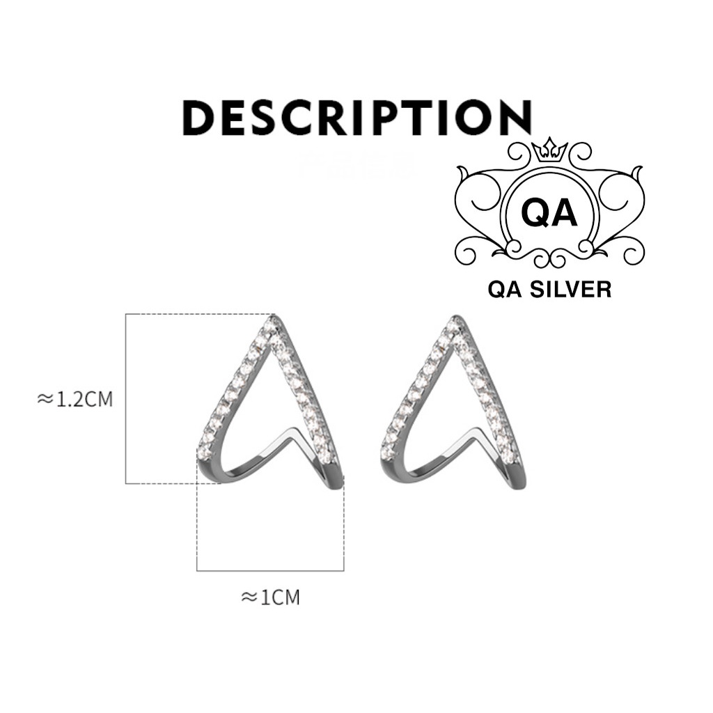 Bông tai bạc 925 trái tim khuyên tai nữ đính đá kẹp vành S925 HEART QA SILVER Earrings EA220503