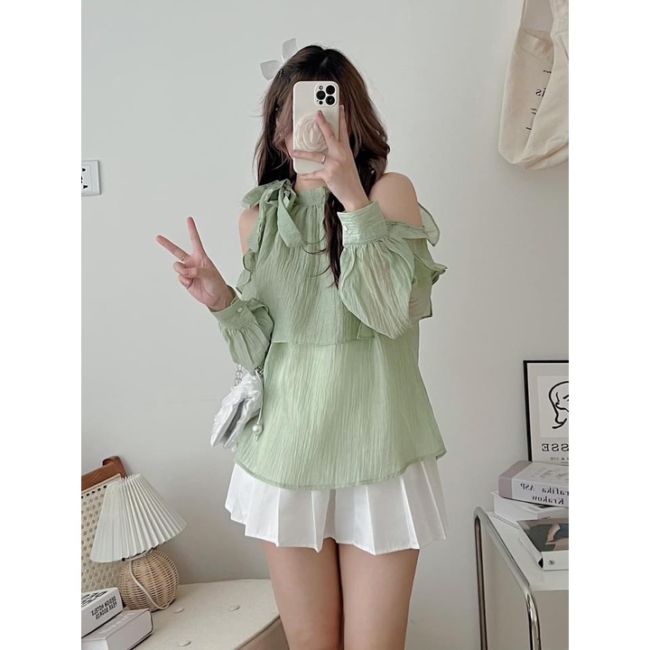 ÁO TƠ TRỄ VAI ĐIỆU DÀI TAY THẮT NƠ CỔ ĐIỆU ĐÀ TIỂU THƯ