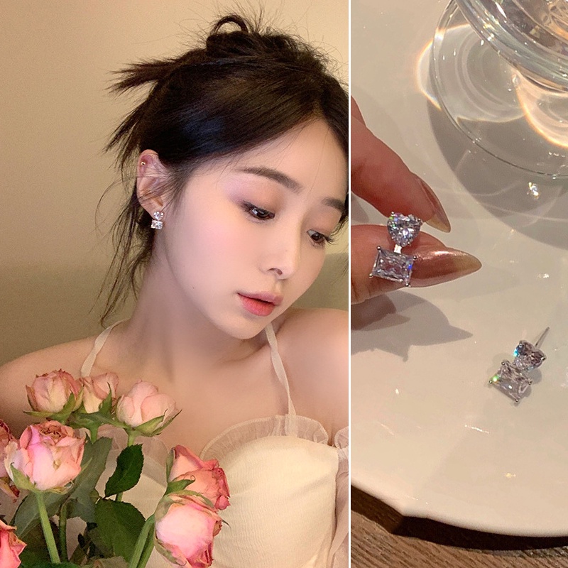 Bông Tai Mạ Bạc 925 Hình Trái Tim Đính Đá Zircon Sang Trọng Thời Trang Cho Nữ 2022