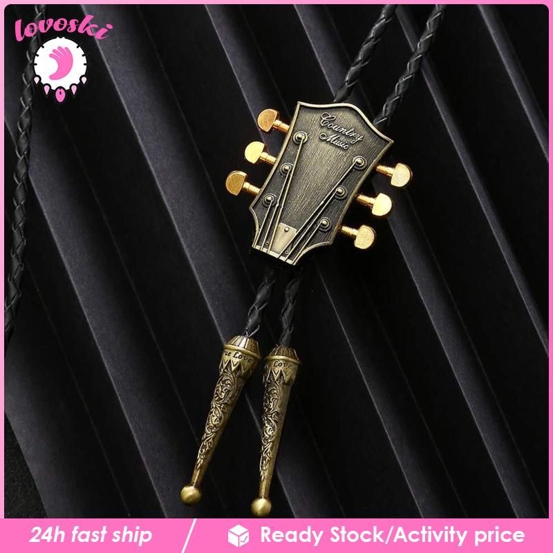 Vòng cổ Da PU Phối Mặt Hình Đầu Đàn Guitar Bằng Đồng Phong Cách Cao Bồi Phương Tây