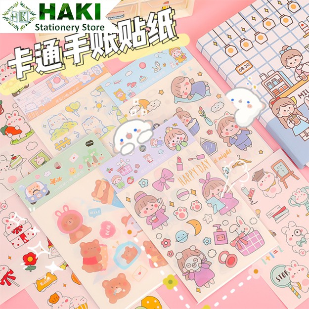 Sticker cute hoạt hình dễ thương HAKI, hình dán cute 4 tấm sticker trang trí sổ đáng yêu giá rẻ ST14