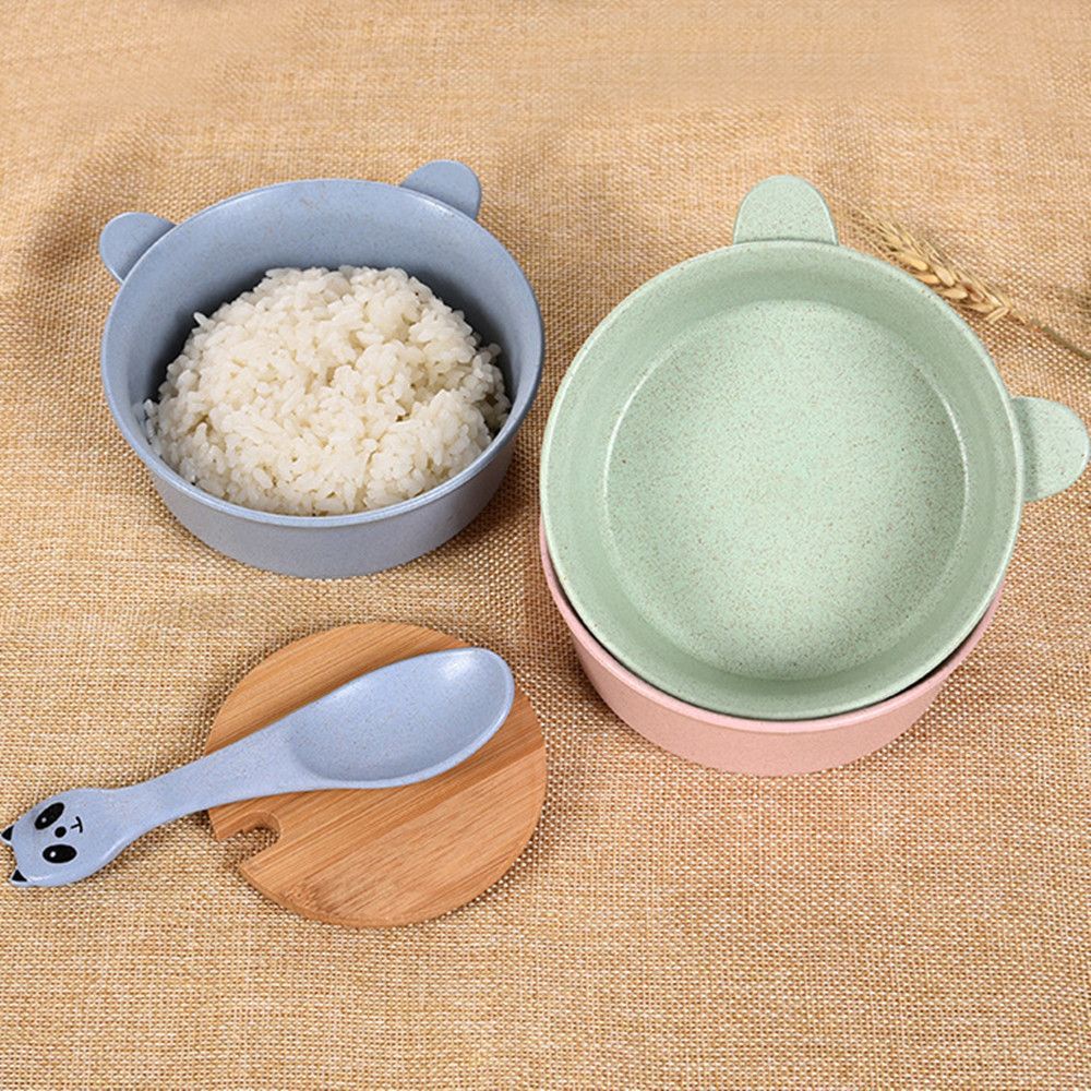 Bộ tô muỗng hình gấu trúc bằng nhựa lúa mạch chống bỏng thân thiện với môi trường