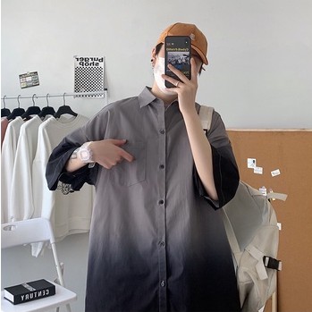 Áo Sơ Mi Tay Ngắn Dáng Rộng Màu Sắc Gradient Phong Cách Retro Hàn Quốc Cho Nam Giới