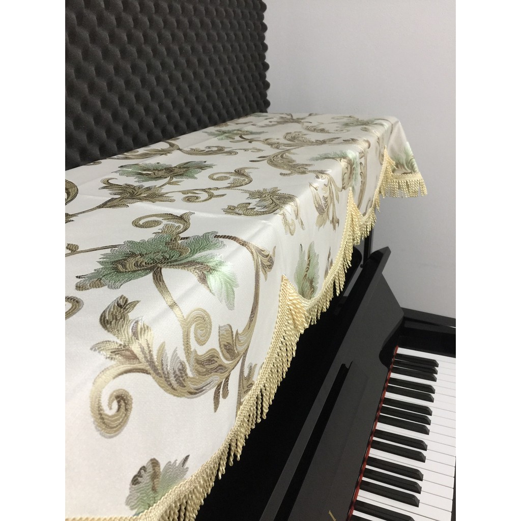 Khăn phủ đàn piano cơ màu bạc thêu lá