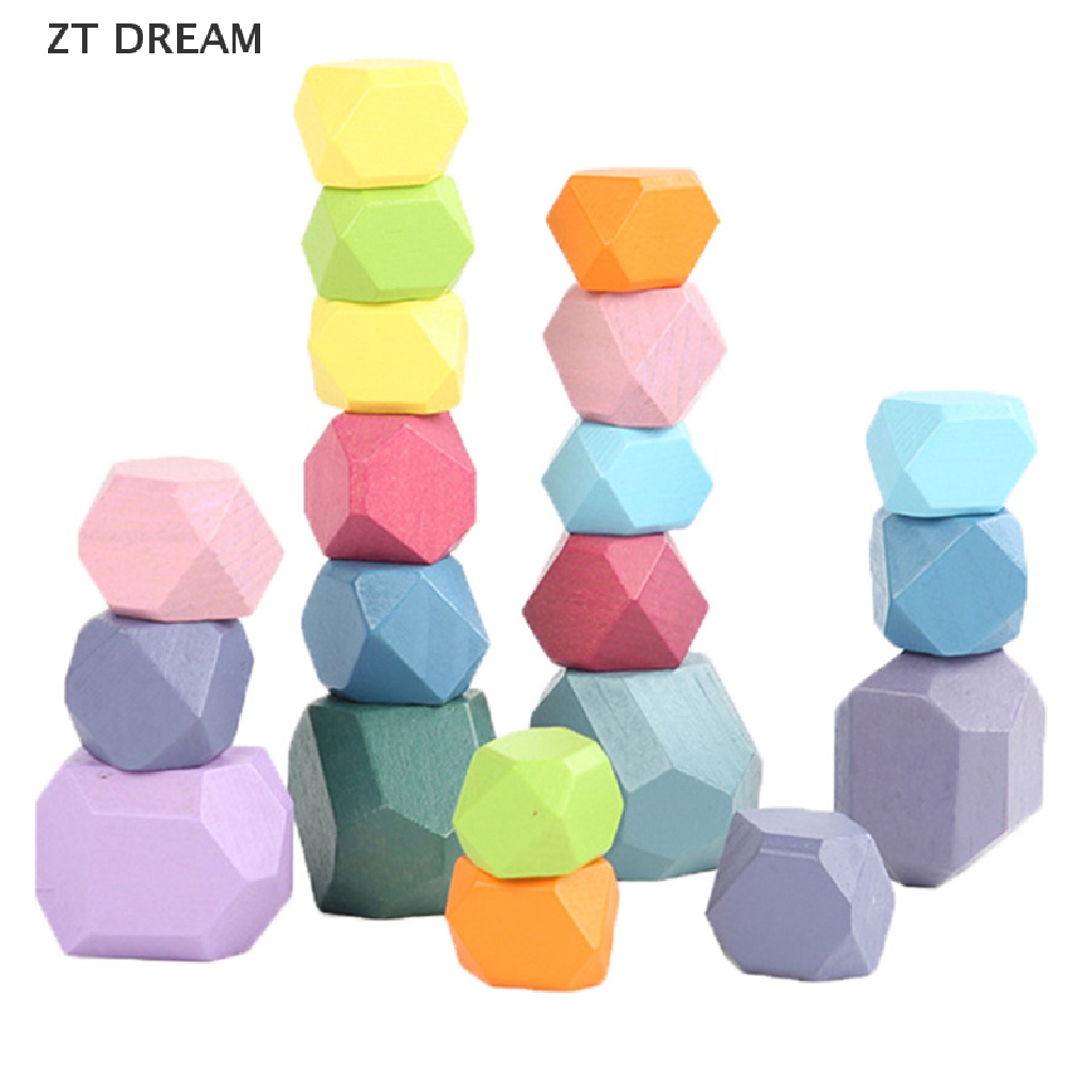 ZTD Gem Building Block Toy Wooden Rainbow Stone Blocks Stacked Balance Children Toys 07