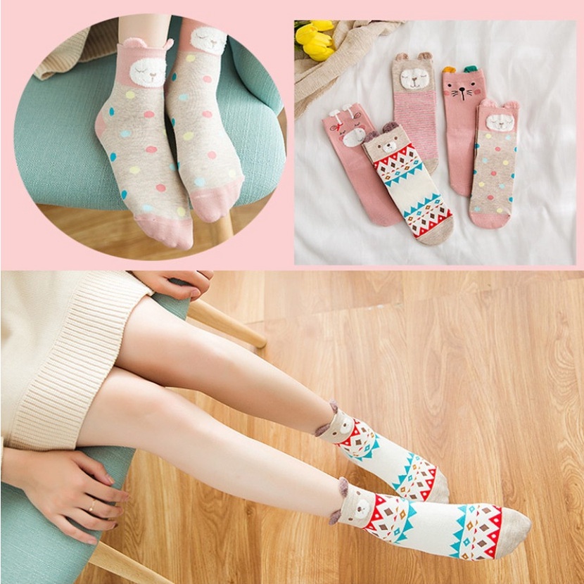 Tất vớ cổ ngắn họa tiết gấu thỏ dễ thương co giãn khử mũi tốt, Sỉ tất giá rẻ