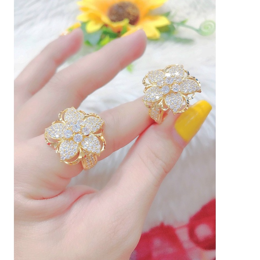 Nhẫn Nữ Mạ Vàng 18K Đính Xoàn N185-105 Hoa Mai Năm Cánh - Mang đi chơi, đi tiệc đều đẹp - Bền màu