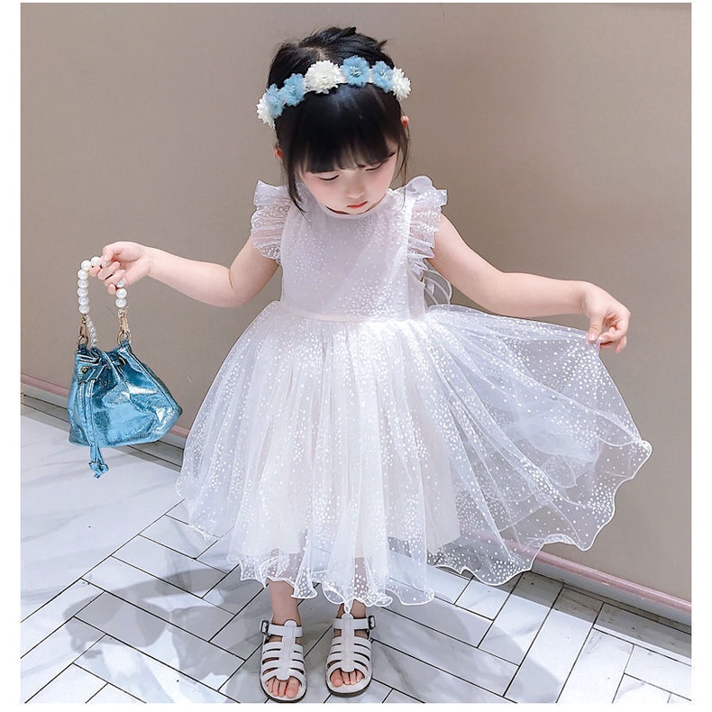 Váy Ren Công Chúa Màu Trắng Cánh Bướm Siêu Đẹp Cho Bé