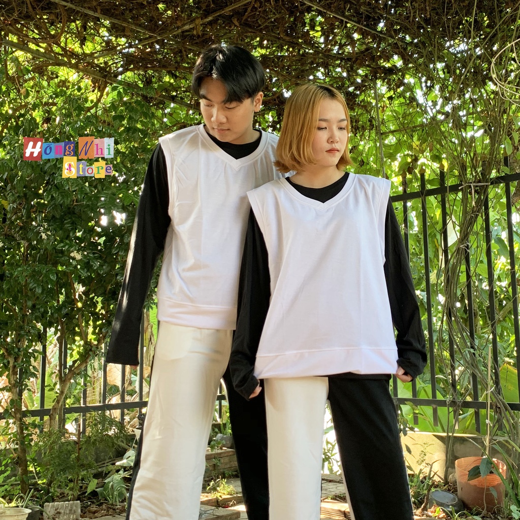 Áo Gile Trơn Sát Nách Cổ Tim Màu Trắng Gile Basic Ulzzang Unisex - MM