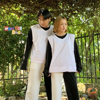 Áo gile trơn sát nách cổ tim màu trắng gile basic ulzzang unisex - mm