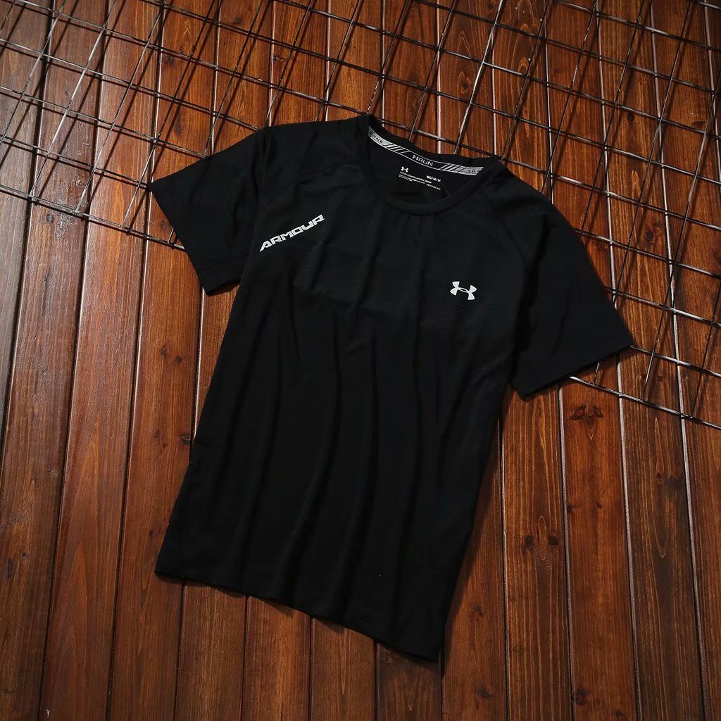 Under armour logo In chữ Thoáng khí Nhanh khô Tay ngắn thể thao Áo phông đào tạo Chạy hàng đầu Áo tay ngắn