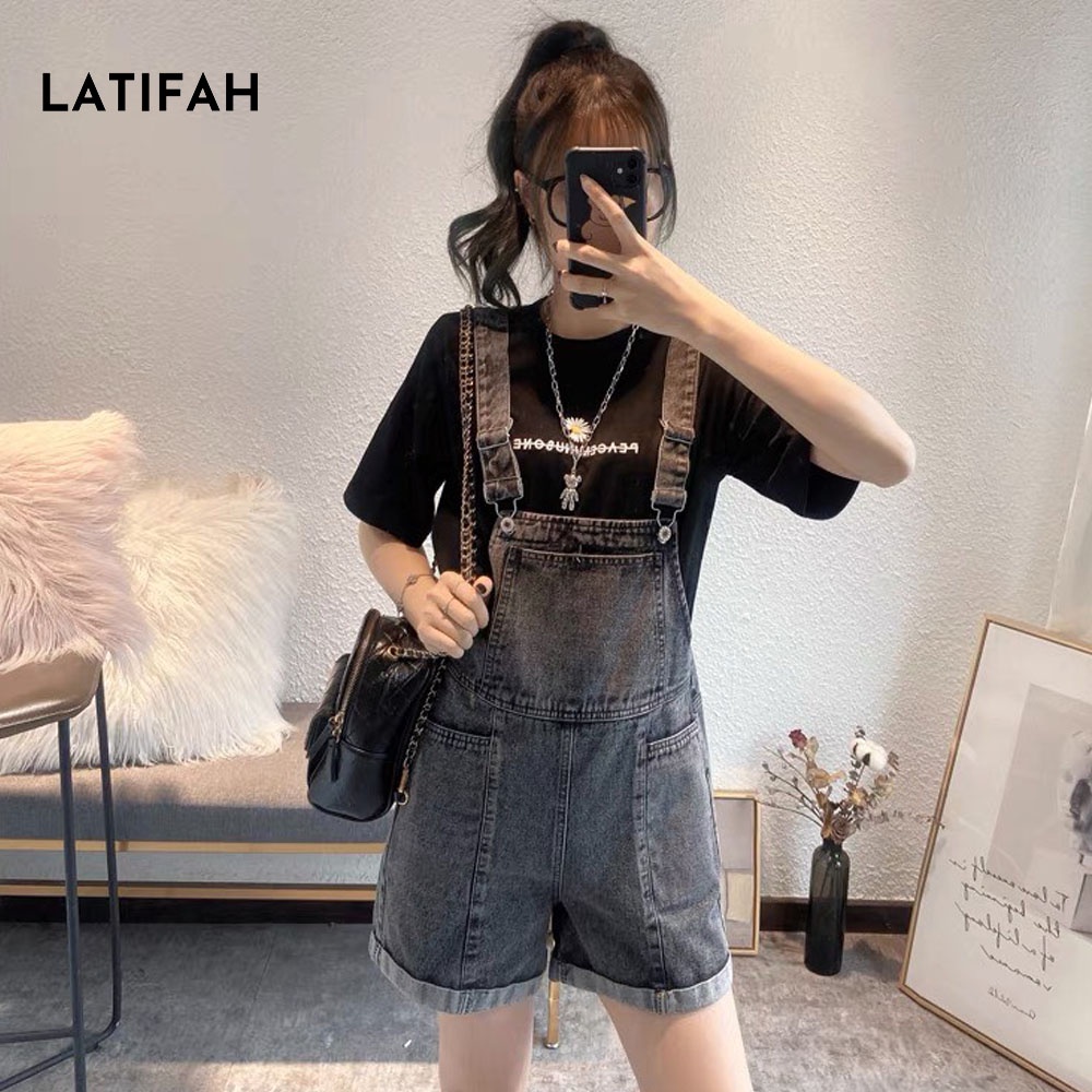 Yếm short jean LATIFAH Trơn màu xám YJ022 phong cách hàn quốc