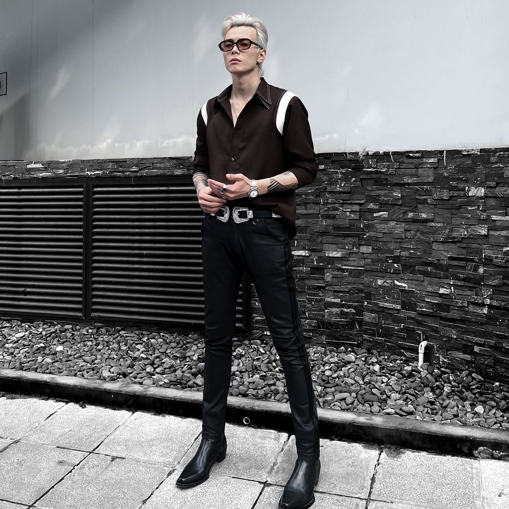 ÁO SƠ MI NAM TAY DÀI HOẠ TIẾT THIẾT KẾ "DEJA VU" SIMPLIFIRE NÂU/ ĐEN