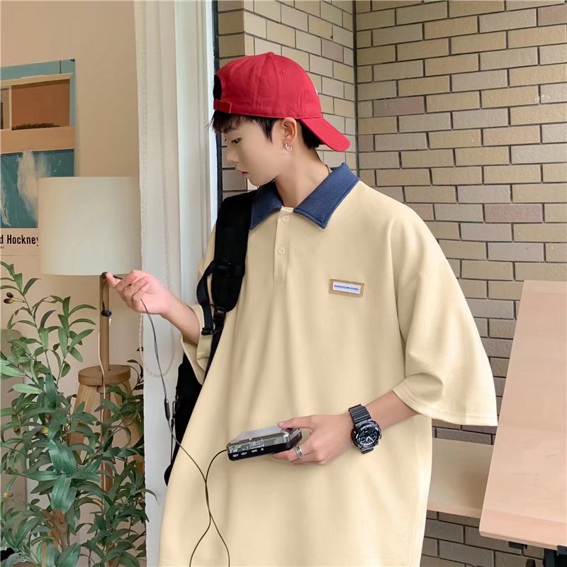 Áo Thun Tay Ngắn Dáng Rộng In Họa Tiết Thời Trang Hàn Quốc Cho Nam Bình thường và lỏng lẻo Mỏng và thoáng khí áo thun nam áo thun nam form rộng có cổ áo polo nam