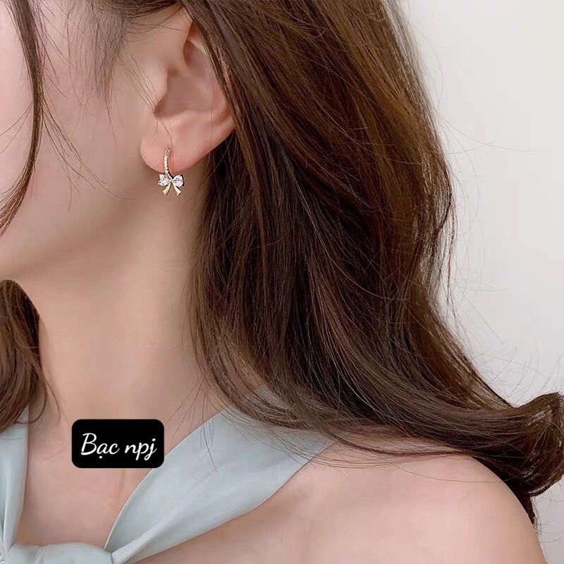 Bông tai nơ BNP tiểu thư cách điệu xinh xắn,Bạc ta