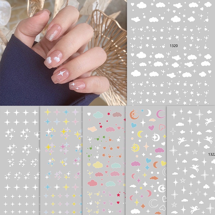 Miếng Dán Trang Trí Móng Tay Nghệ Thuật DIY Hình Cầu Vồng/ Ngôi Sao/ Mặt Trăng Hàn Quốc