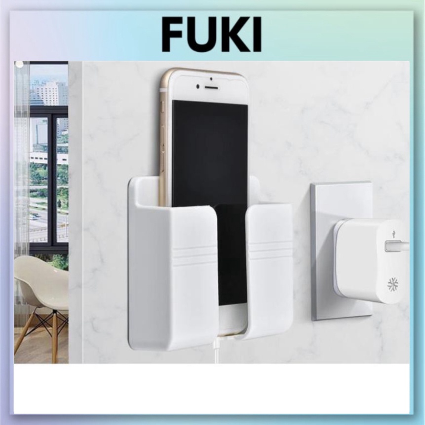Kệ Dán Tường Để Remote, Đồ Dùng/ Giá Đỡ Sạc Điện Thoại Có Móc Treo Giữ Dây Điện FUKI
