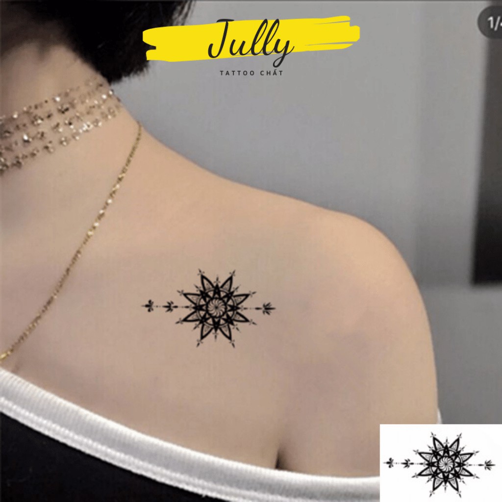 Hình xăm dán họa tiết đối xứng hình hoa cúc JULLY Tattoo chất, miếng dán chống nước, xăm tạm thời