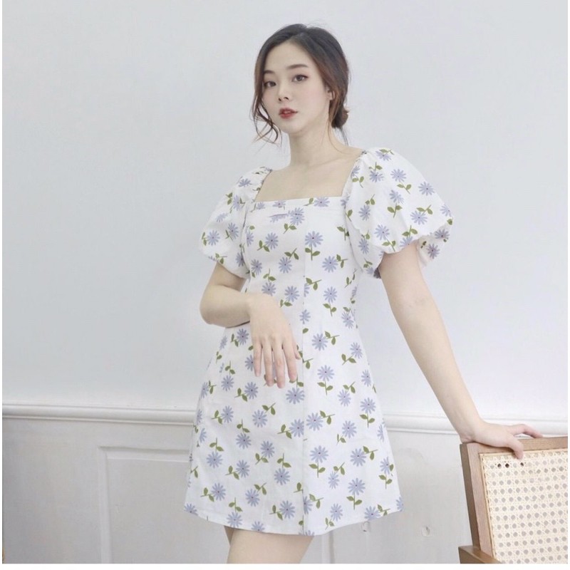 Đầm hoa nhí siêu xinh-FREESHIP-váy hoa nữ cổ vuông tay phồng cho hè 2021-decoco(VH1) | BigBuy360 - bigbuy360.vn