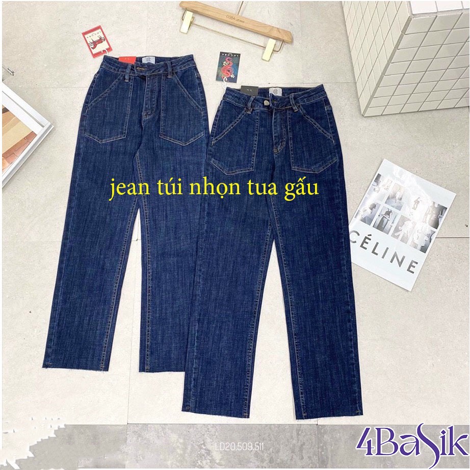 Quần bò nữ ống đứng,quần jean ống suông,xuông cạp cao,jeans ống rộng co giãn túi trước phong cách Hàn Quốc- QJ30