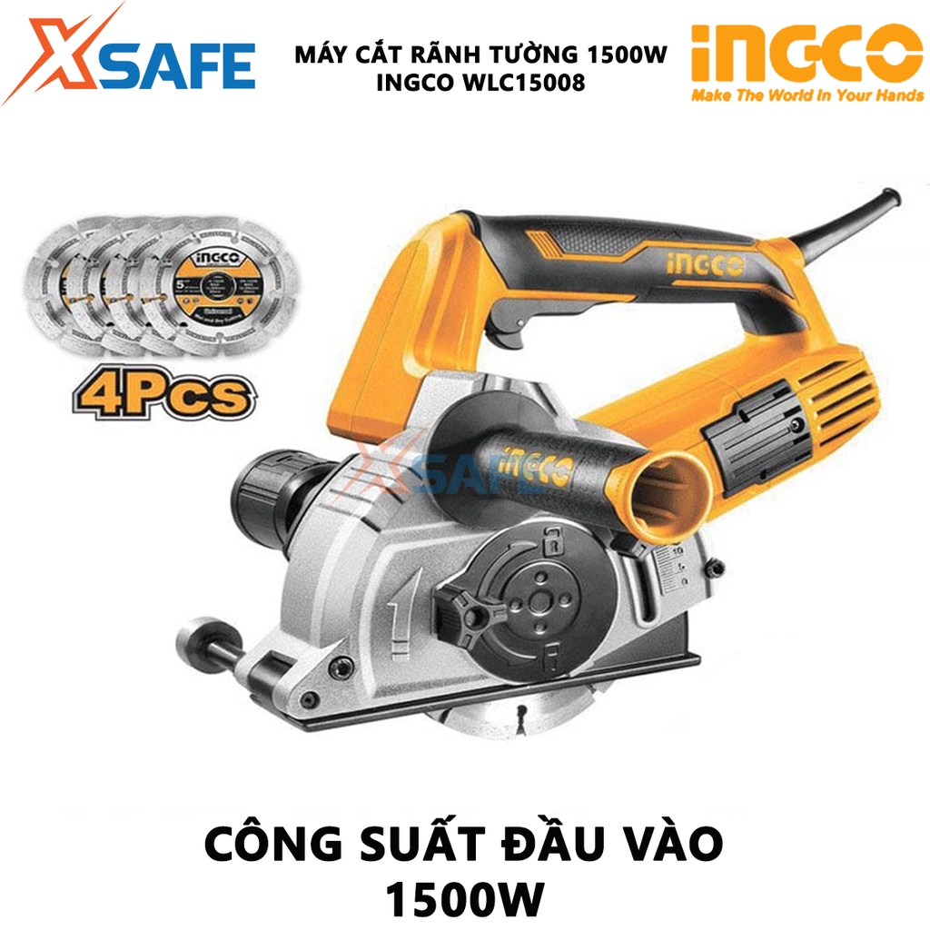 Máy cắt rãnh tường INGCO WLC15008 1500W, đường kính đĩa cắt 125mm, trục chính M14, kèm 1 mũi đục