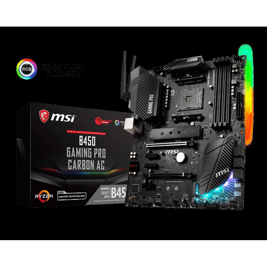 COMBO Mainboard MSI B450 GAMING PRO CARBON AC + CPU AMD Ryzen 5 2600 Turbo 3.9 GHz / 6 Core / 12 Threads CŨ