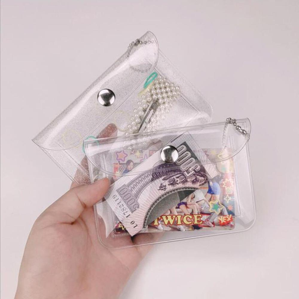 QQMALL Ví Ngắn Đựng Thẻ Bằng PVC Trong Suốt Chống Thấm Nước Cho Nữ Giá Đỡ
