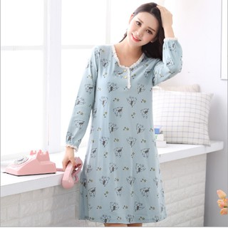 Đầm mặc ở nhà (đầm ngủ) Form kín đáo & sang trọng vải COTTON 100% rất thông thoáng