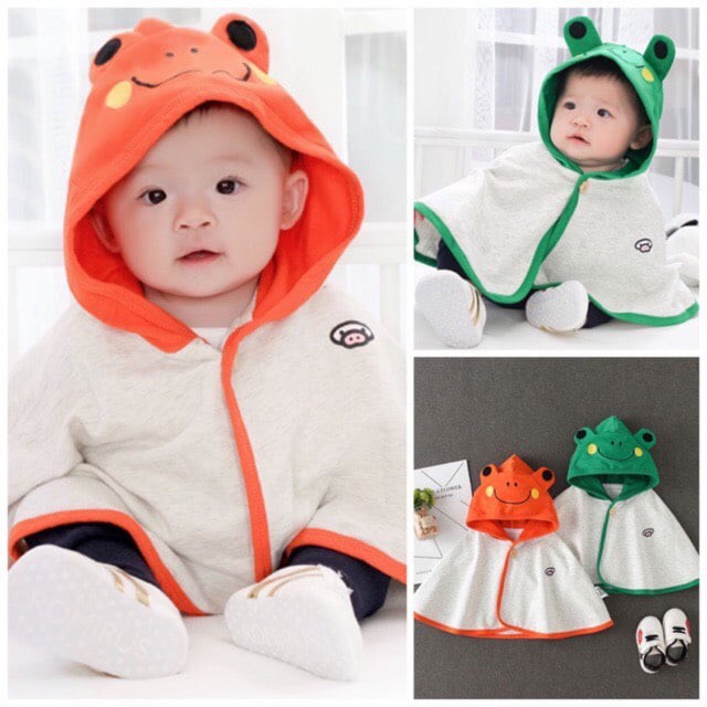 Áo choàng nắng trẻ em hình con ếch kute, áo nắng cotton cho bé trai và bé gái từ 5-18kg