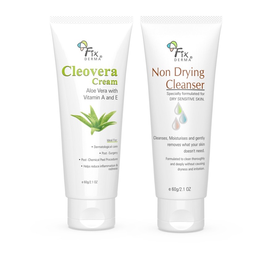 Combo Chăm sóc da nhạy cảm Fixderma Non Drying Cleanser và Kem dưỡng ẩm Cleovera