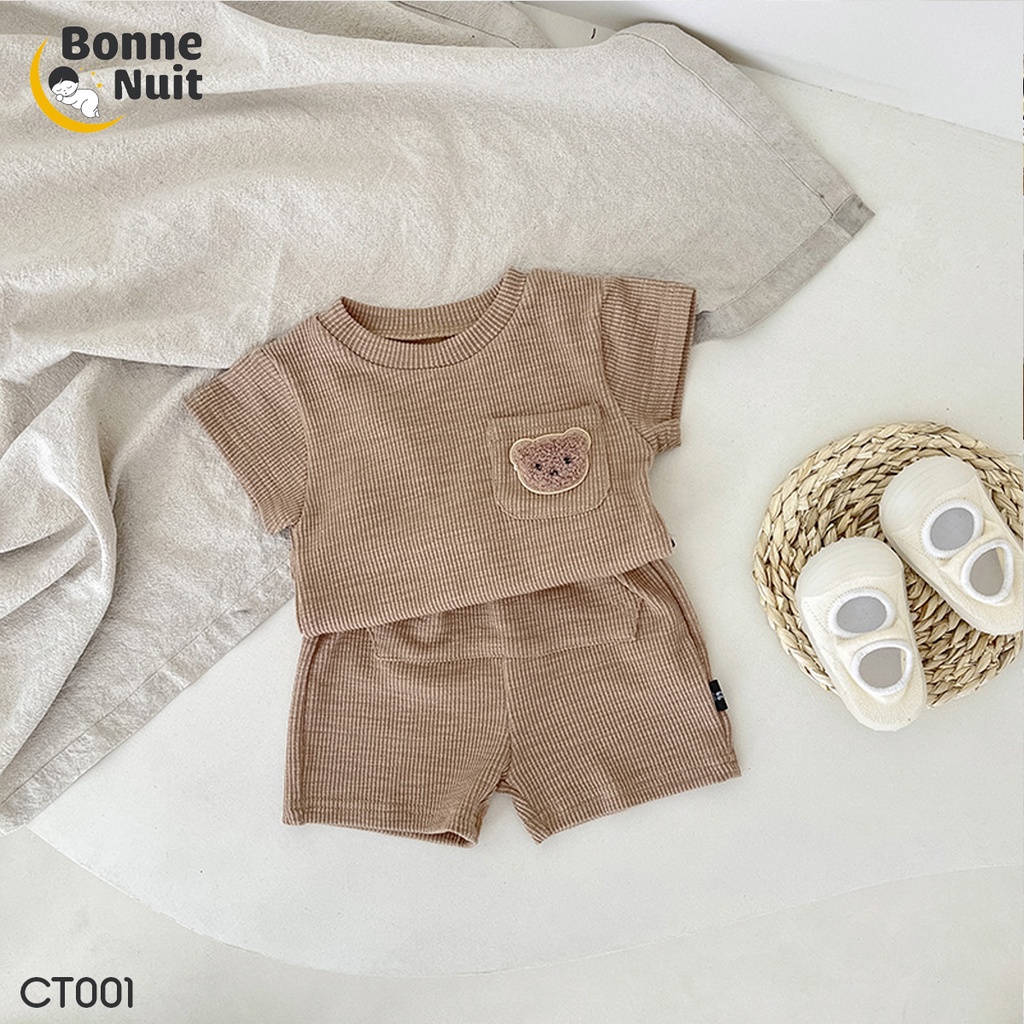 Bộ quần áo cộc tay len tăm túi gấu mùa hè cho bé
