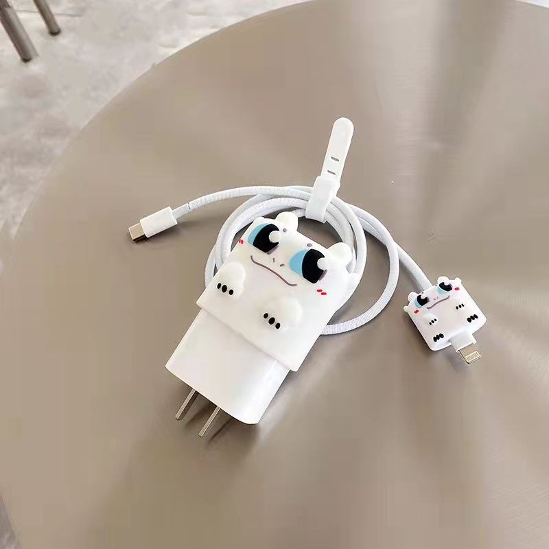Bộ 3 Món Vỏ Bảo Vệ Hộp Sạc Tai Nghe Apple iphone 18W/20 Bằng Silicon Chống Sốc Hình Hoạt Hình Dễ Thương