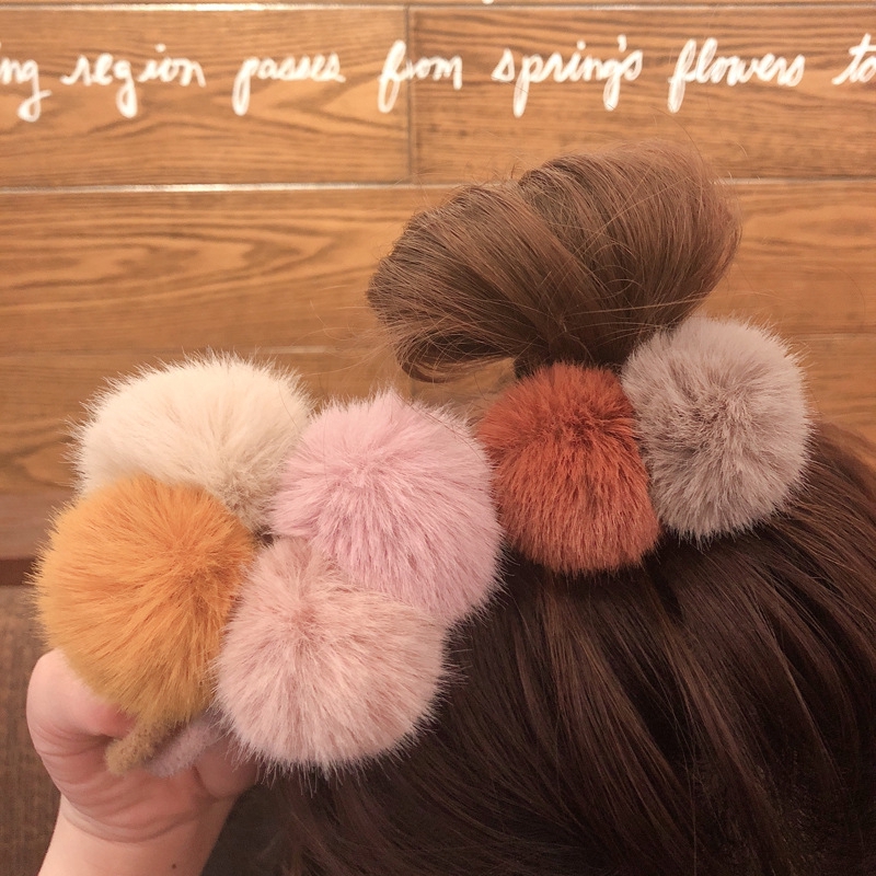 Dây Cột Tóc Đuôi Ngựa Bằng Cao Su Mềm Co Giãn Phối Bóng Lông Nhiều Màu Xinh Xắn Cho Bạn Gái