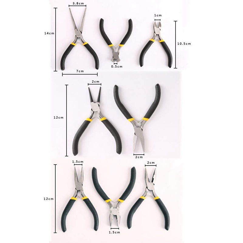 Bộ 8 Kìm Cắt Dây Điện Mini Mũi Dài Với Tay Cầm Màu Đen / Hàm Phẳng / Hàm Cong / Cắt Đường Chéo