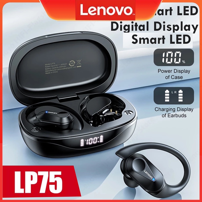 Tai nghe Bluetooth thể thao Lenovo LP75 có mic Bluetooth 5.3 Tai nghe không dây HiFi Stereo Tai nghe không dây chơi game