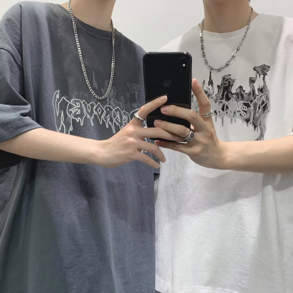 Áo Thun Dáng Rộng In Chữ Phong Cách Hàn Quốc Thời Trang Mùa Hè Cho Nam Và Nữ size M-8XL